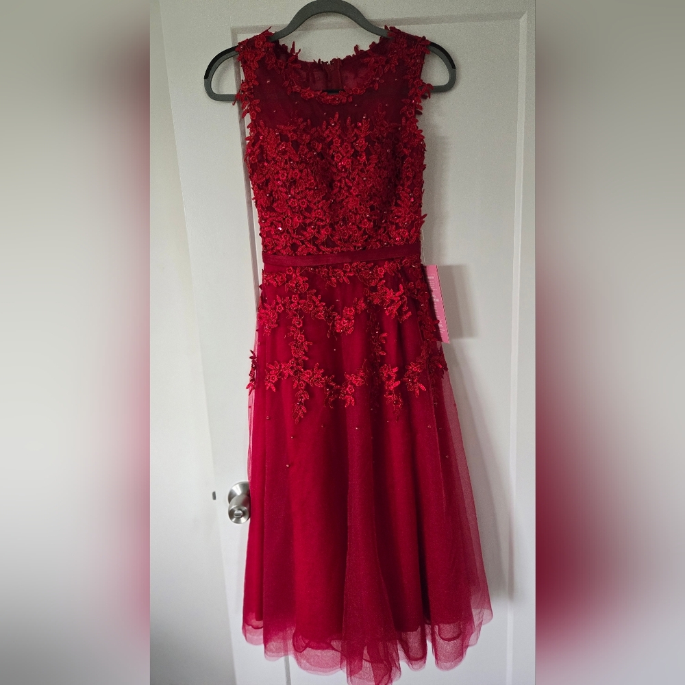 Ever Pretty Red Floral Lace Midi Dress